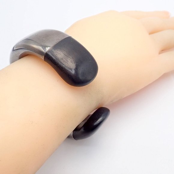 Vintage Tiffany & Co Sterling Silver Andreas Mikkelson Ebony Wood Cuff Bracelet - Picture 2 of 8